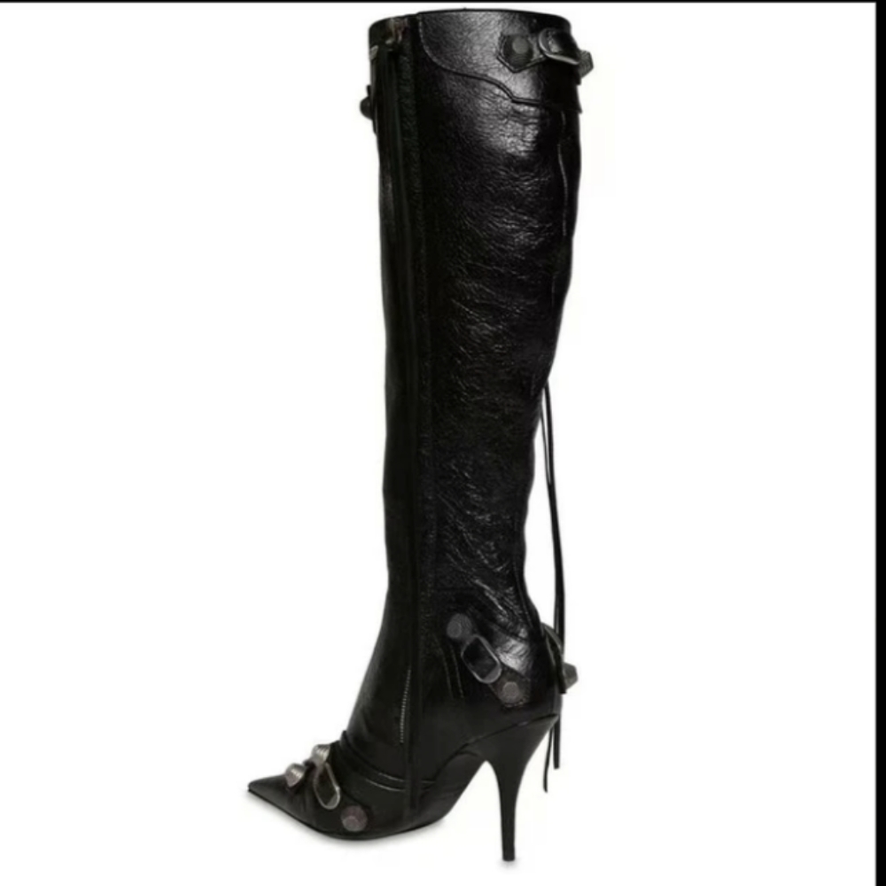 SALEπ Brand NewπFREE GIFT INCLUDEDπHigh Knee Heels Boots Zippers Tassel Metal - Picture 4 of 15